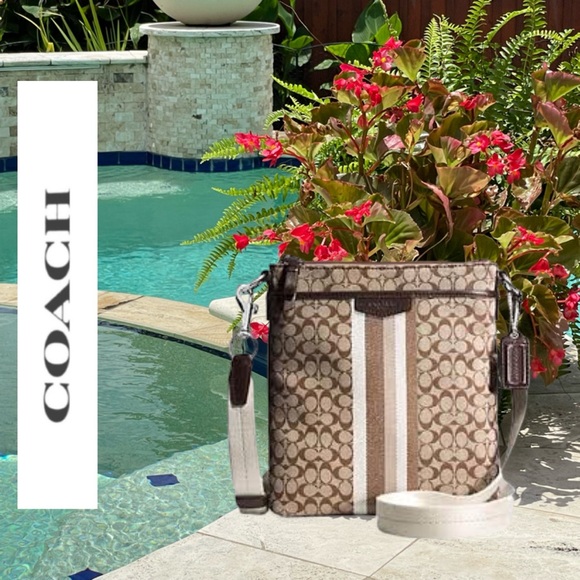 Coach Khaki/Mahogany Signature “C” Canvas Fabric/Leather XBody-adjustable Strap - Picture 1 of 16